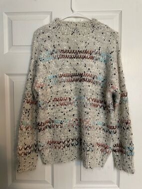 RAGA Women’s Size Small Cozy Cream Multi-Stripe Fuzzy Knit Sweater